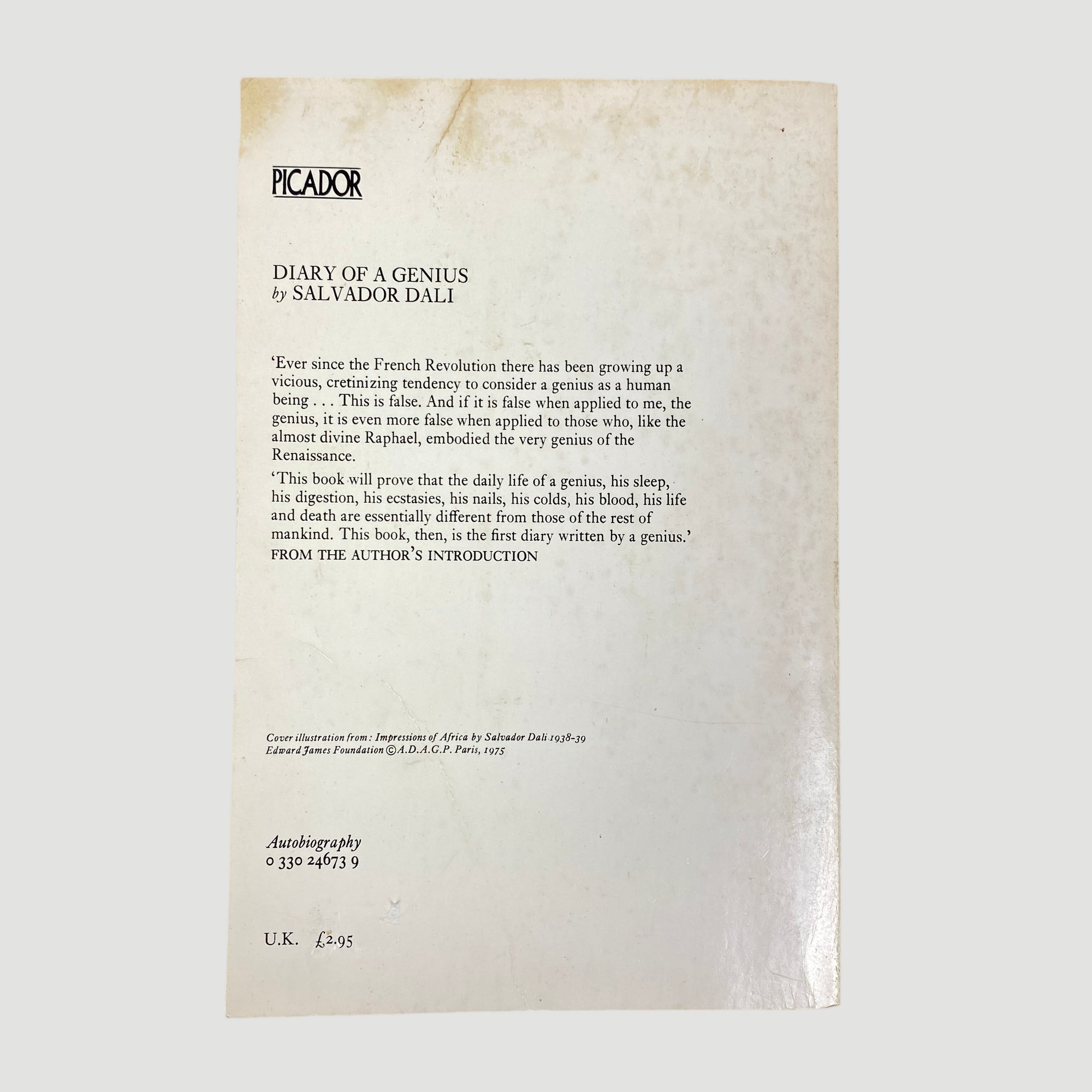 1970's Salvador Dali Diary of a Genius: An Autobiography