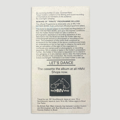 1983 David Bowie Milton Keynes Bowl Ticket Stub