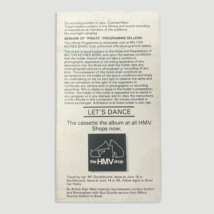 1983 David Bowie Milton Keynes Bowl Ticket Stub