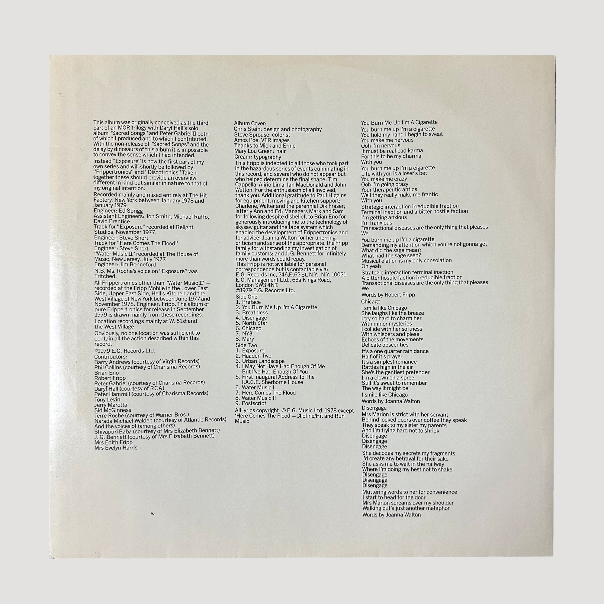 1979 Robert Fripp Exposure LP