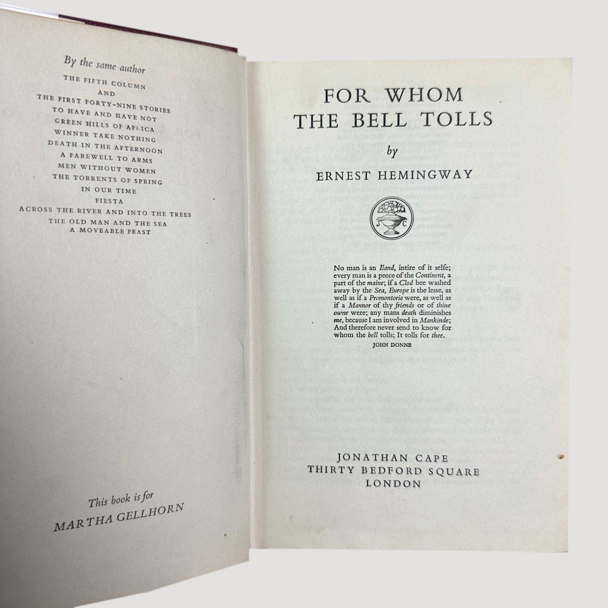 1966 Ernest Hemingway For Whom the Bell Tolls Hardback