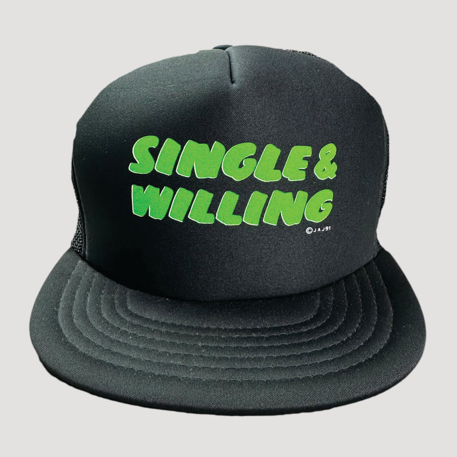 90's Single and Willing Mesh Trucker Cap