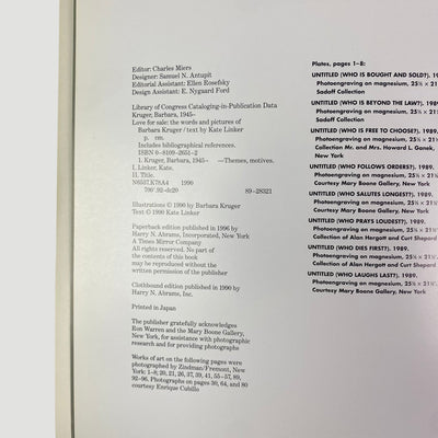 1990 Barbara Kruger Love for Sale 1st Edition