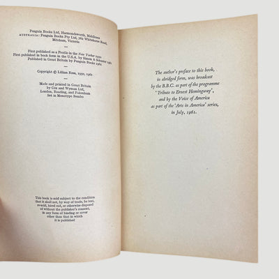 1962 Portrait of Hemmingway Penguin by Lillian Ross
