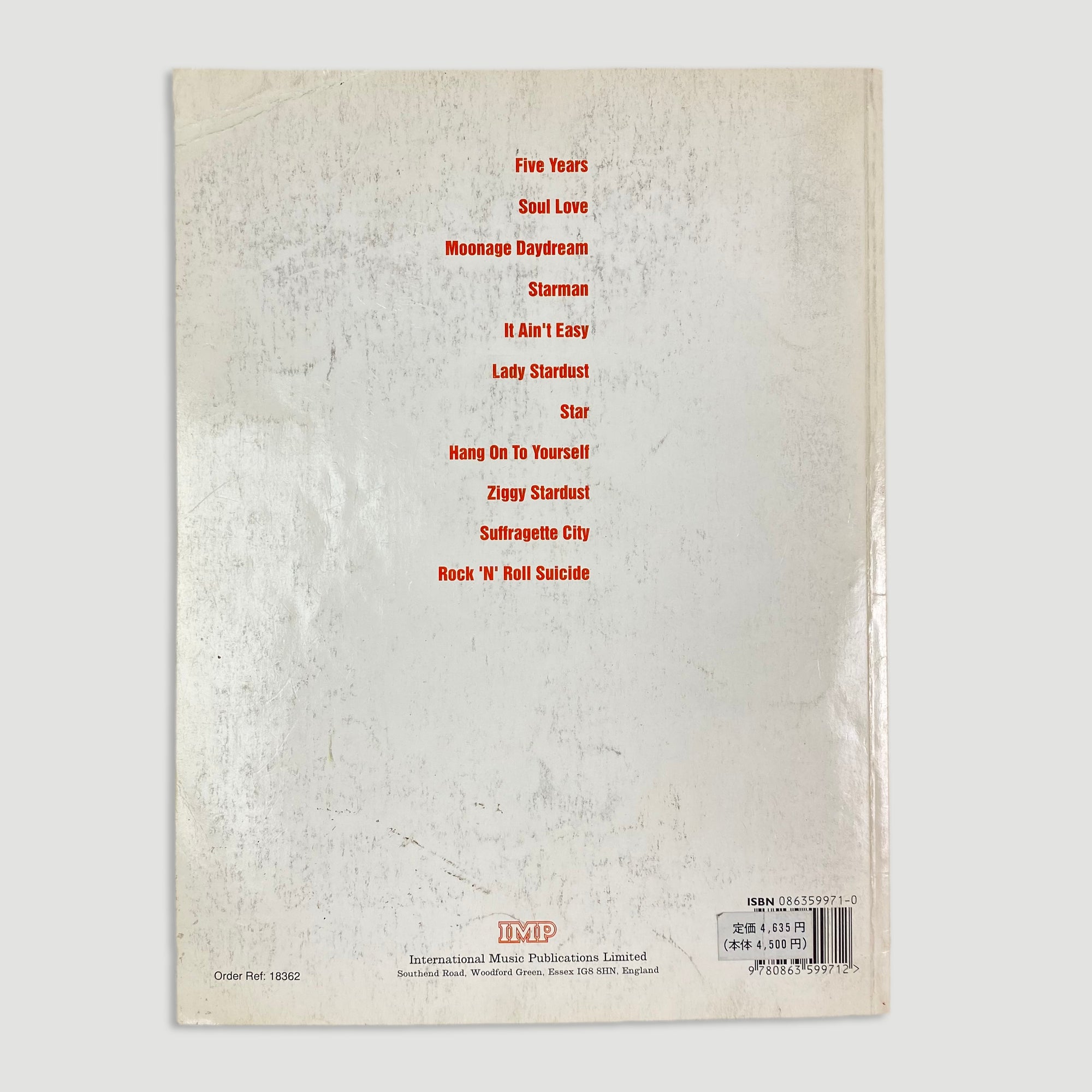 1992 David Bowie Ziggy Stardust & The Spiders from Mars Piano/Guitar/Vocal Book