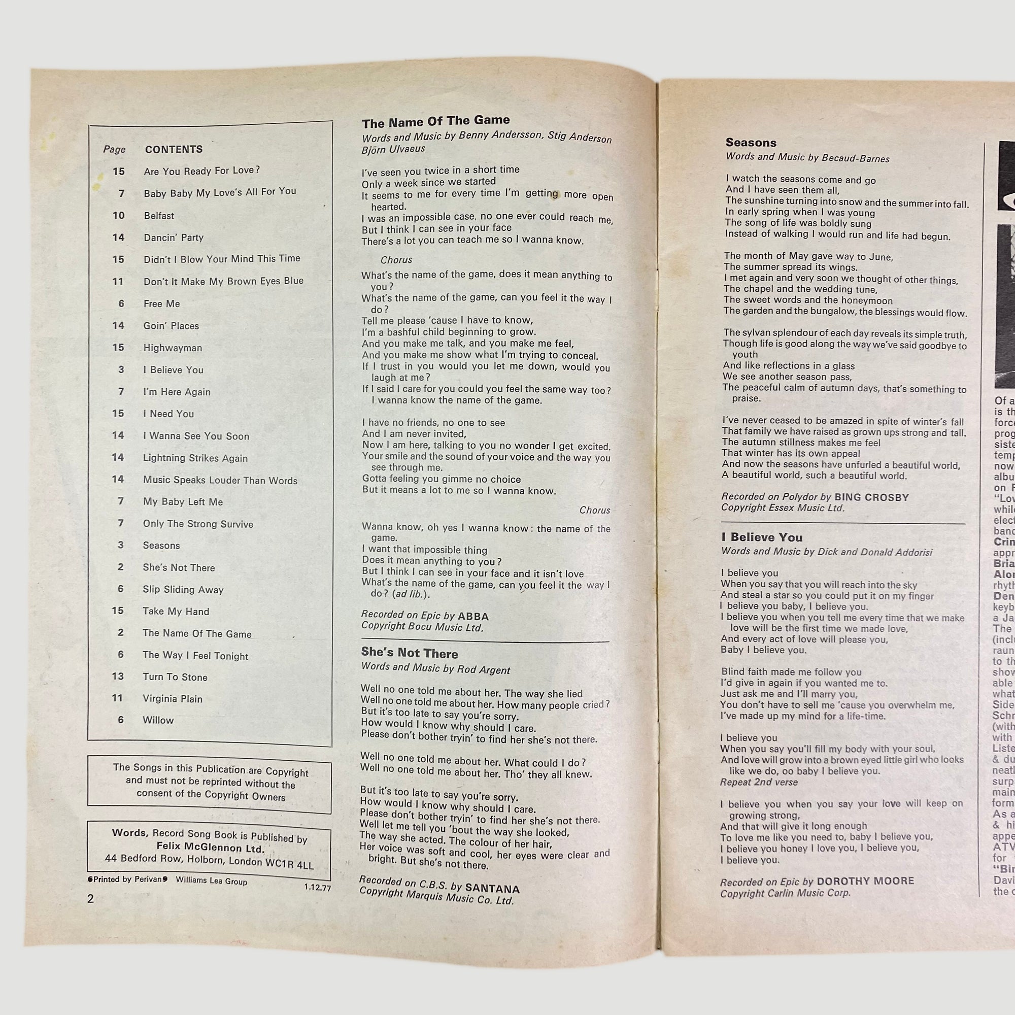 1992 David Bowie Ziggy Stardust & The Spiders from Mars Piano/Guitar/Vocal Book