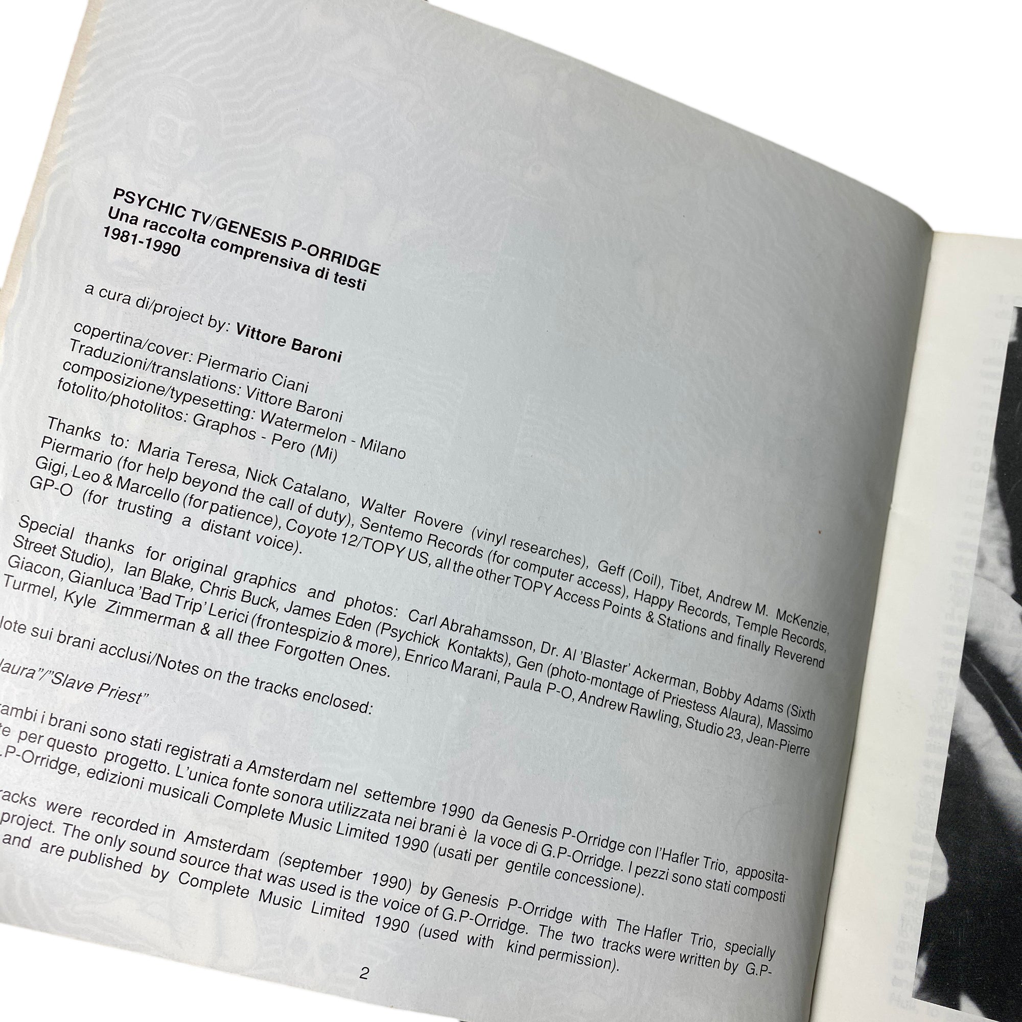 1990 'Psychic TV/Genesis P-Orridge: A Coumprehensive Collection Ov Lyrics 1981-90'