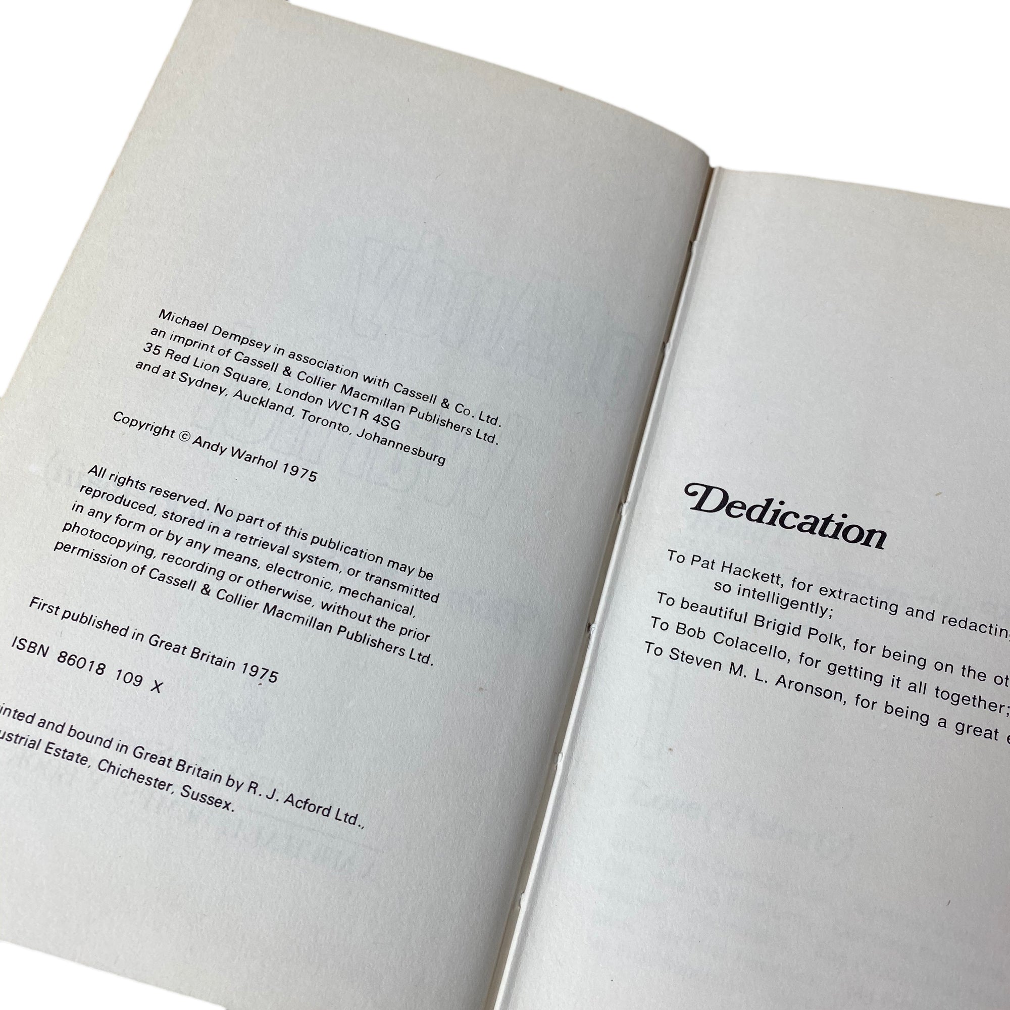 1975 Andy Warhol 'The Philosophy of Andy Warhol : From A to B' & Back Again UK 1st Edition