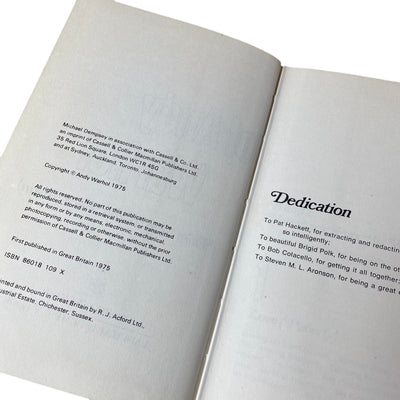 1975 Andy Warhol 'The Philosophy of Andy Warhol : From A to B' & Back Again UK 1st Edition