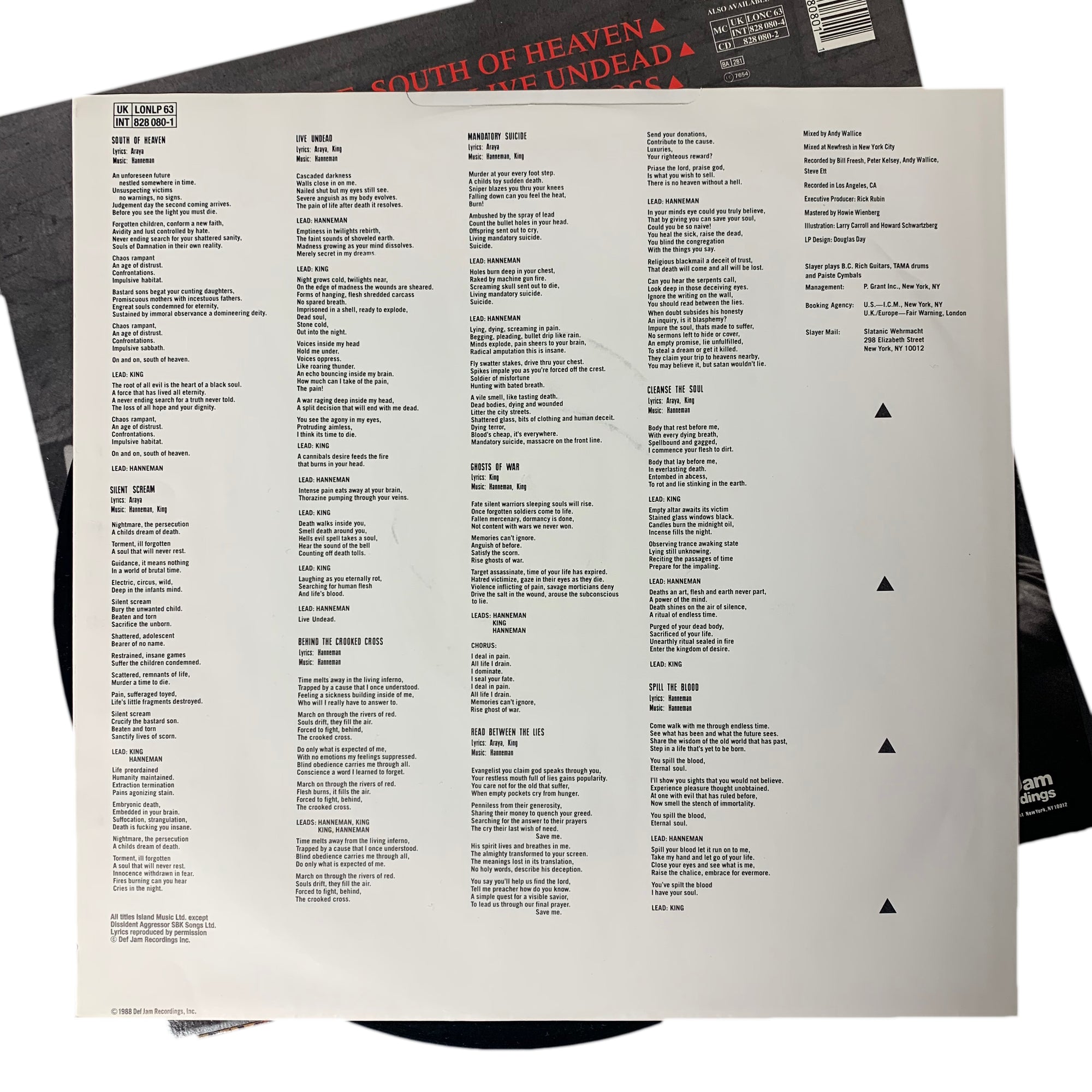 1988 Slayer 'South Of Heaven' LP