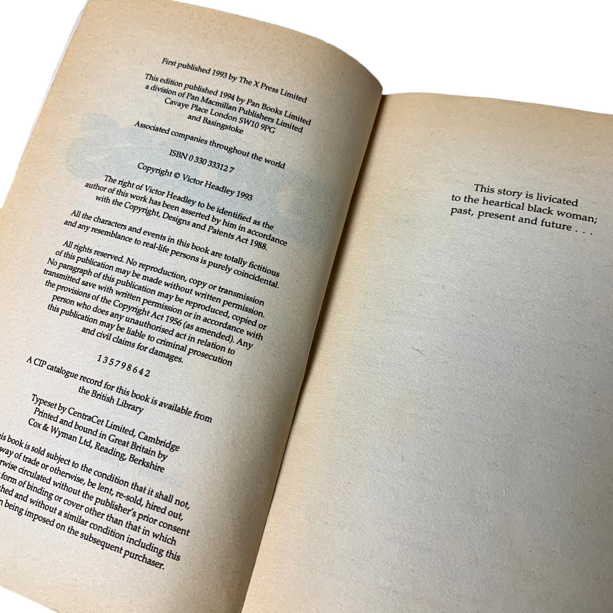 1994 Victor Headley 'Excess' Paperback