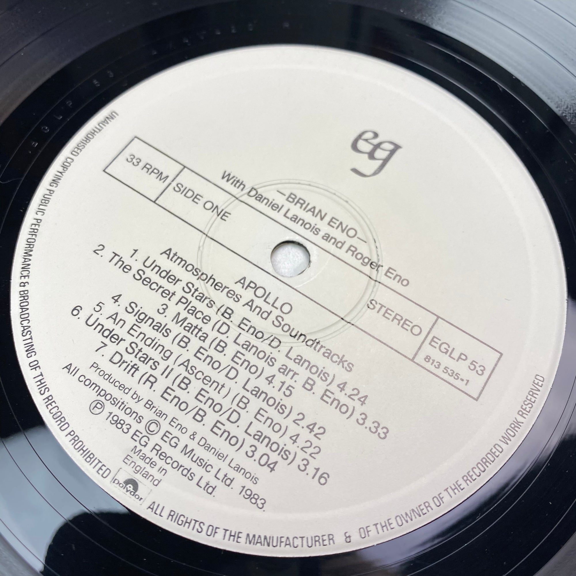 1983 Brian Eno With Daniel Lanois & Roger Eno 'Apollo - Atmospheres & Soundtracks'