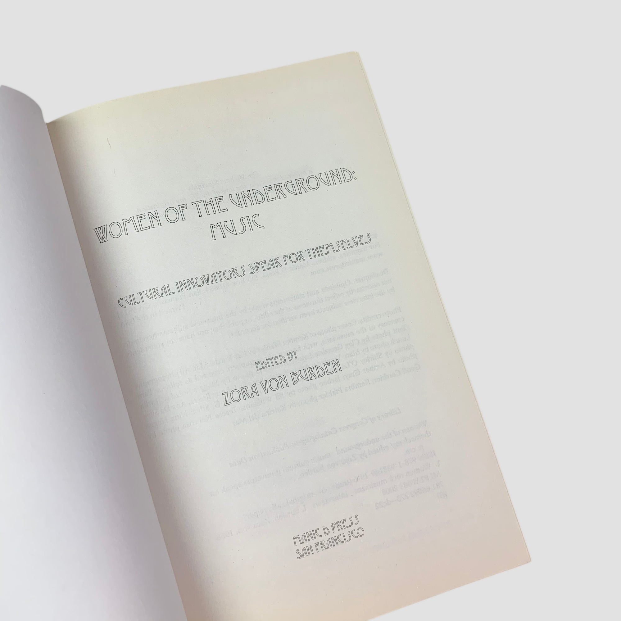 2010 Zora Von Burden 'Women of the Underground: Music: Cultural Innovators Speak for Themselves'