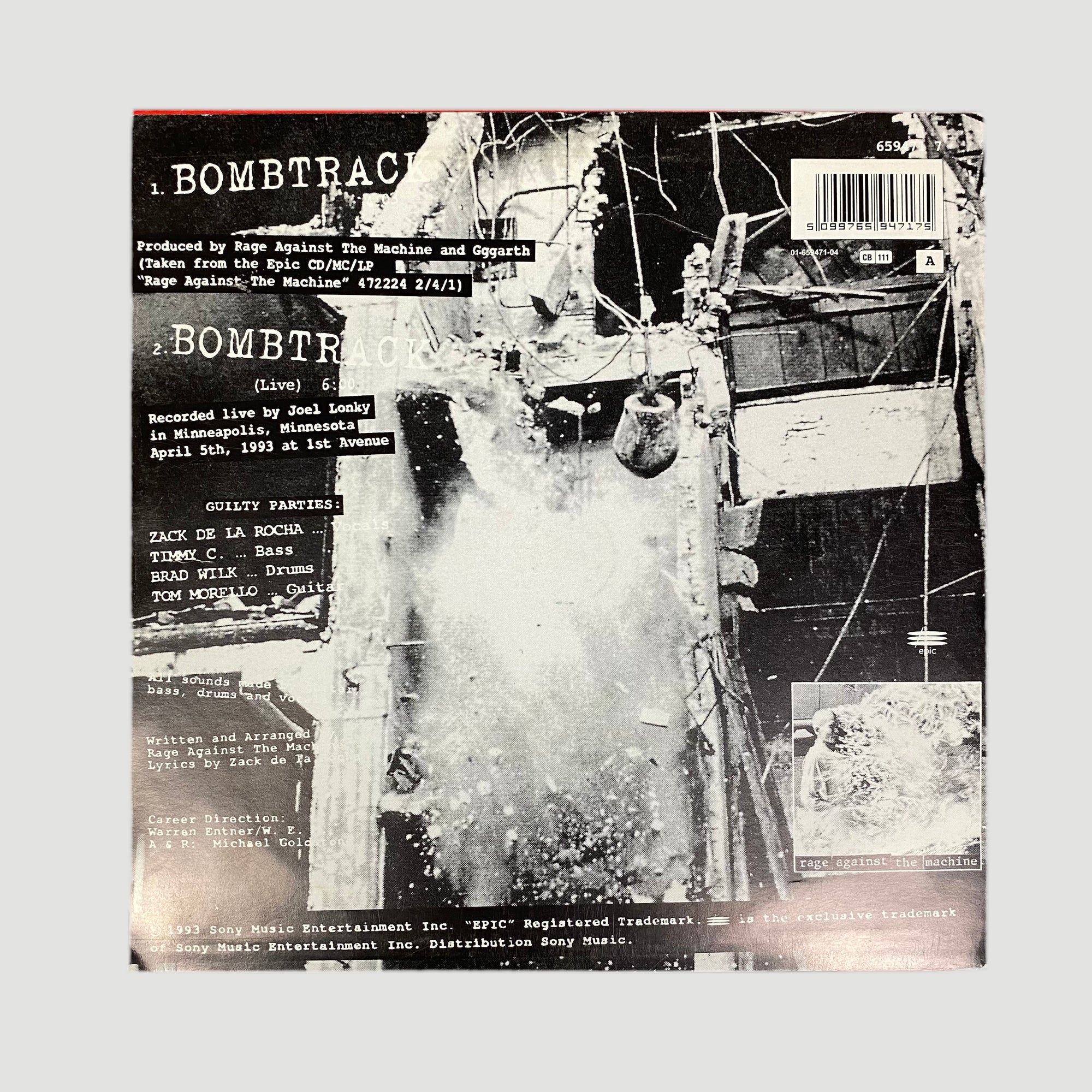 1992 Rage Against the Machine Bombtrack 7"