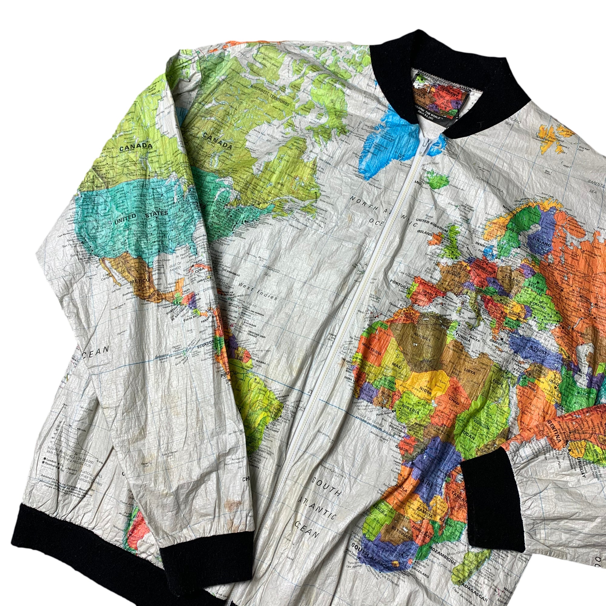 Early 90's Wearin' The World Globe Print Shell Jacket