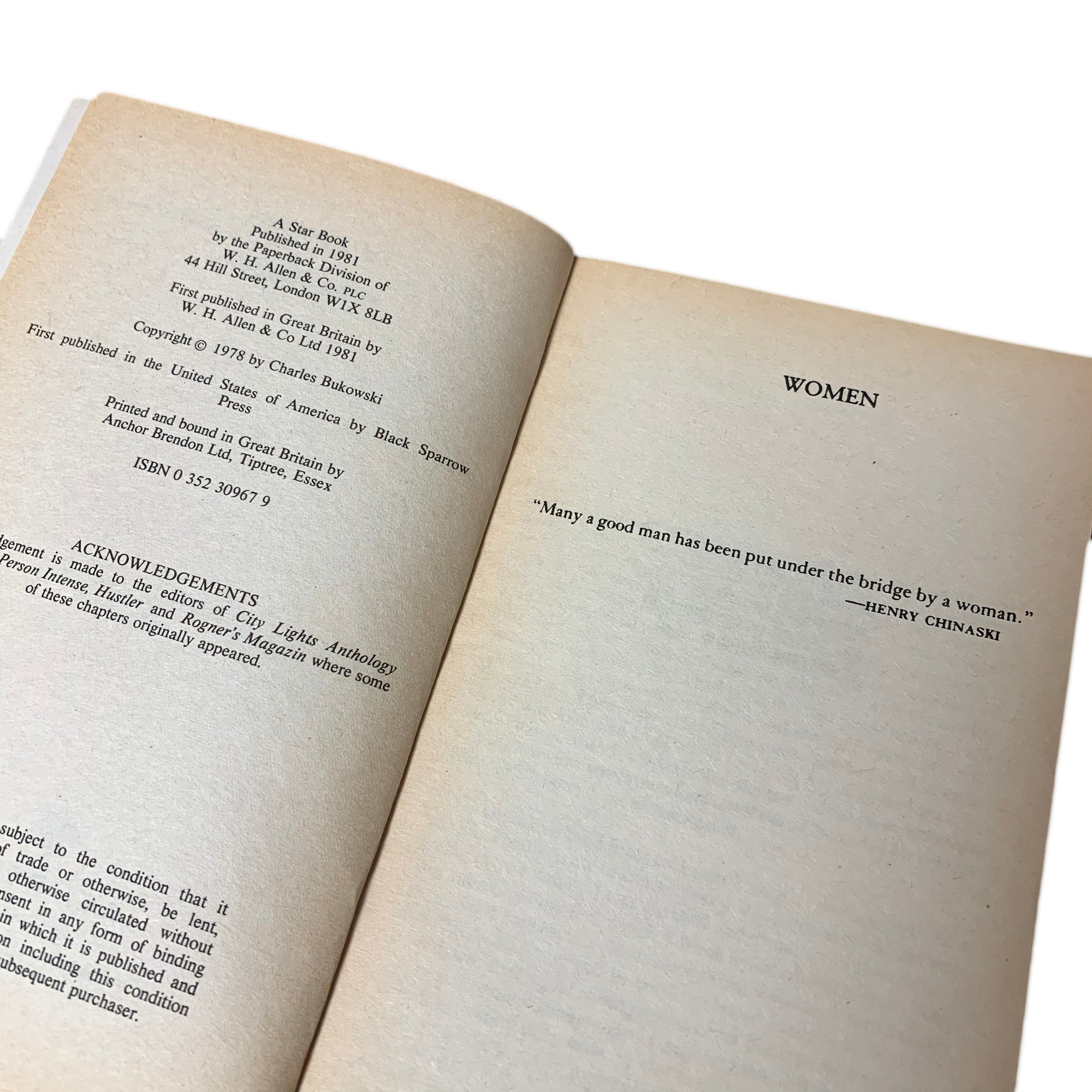 1981 Charles Bukowski 'Women' Paperback