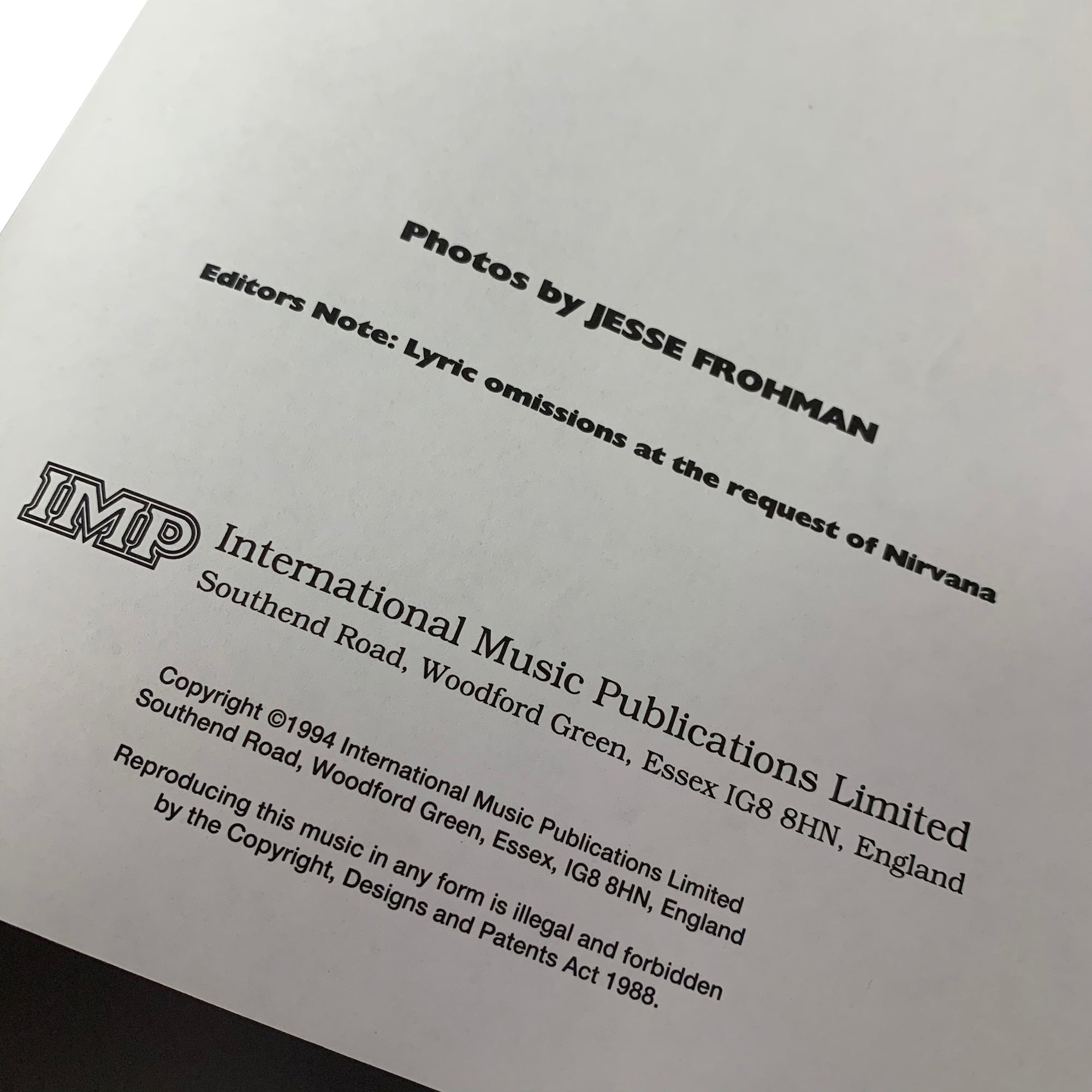 1994 Nirvana 'In Utero' Guitar Tab Book