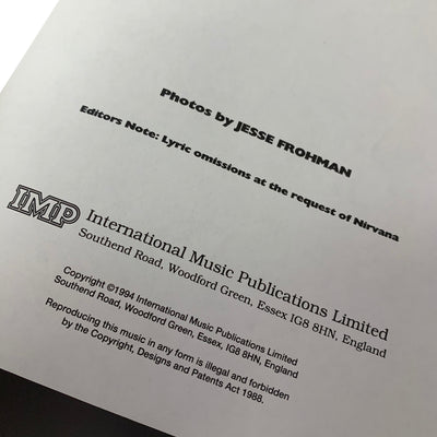 1994 Nirvana 'In Utero' Guitar Tab Book