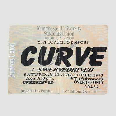 1993 Curve + Swervedriver Gig Ticket
