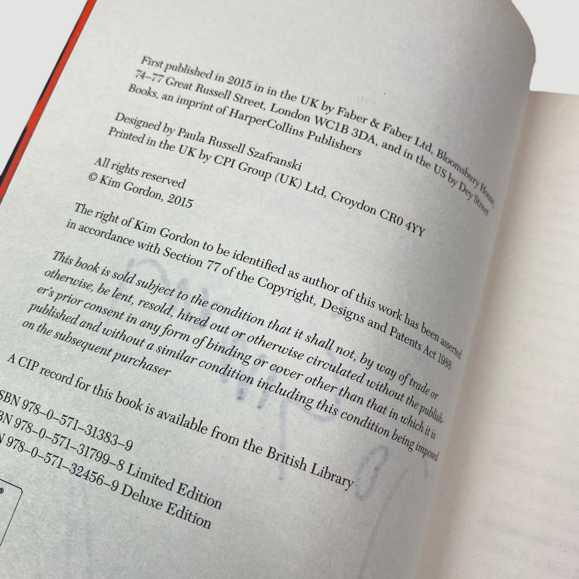 2015 Kim Gordon 'Girl In A Band' Signed Edition