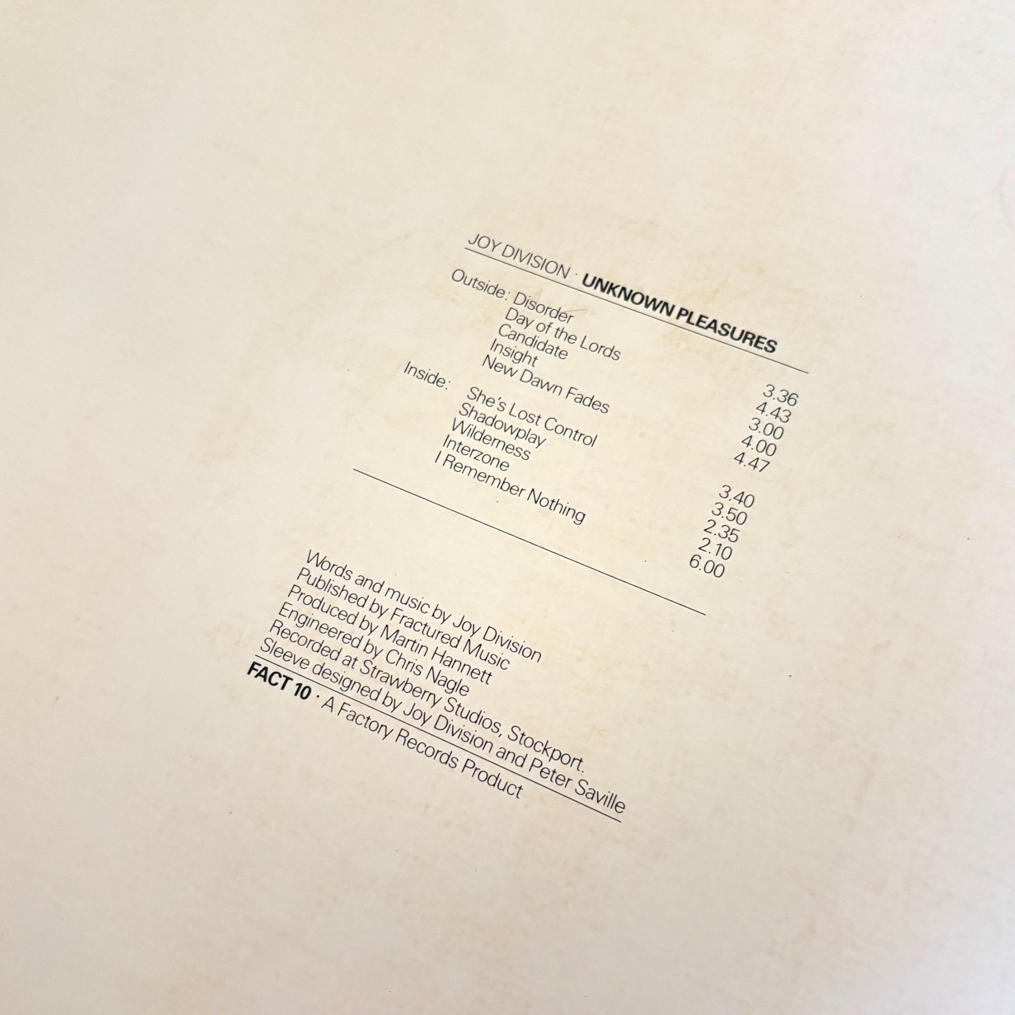 1979 Joy Division Unknown Pleasures Early UK Press