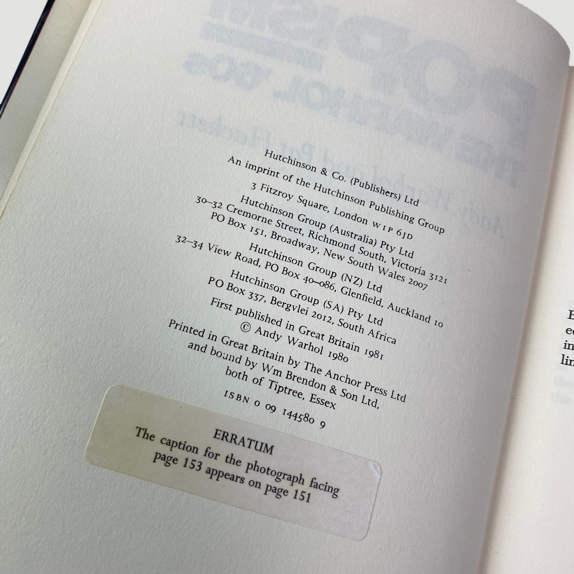 1981 Popism The Warhol '60's by Warhol and Hackett