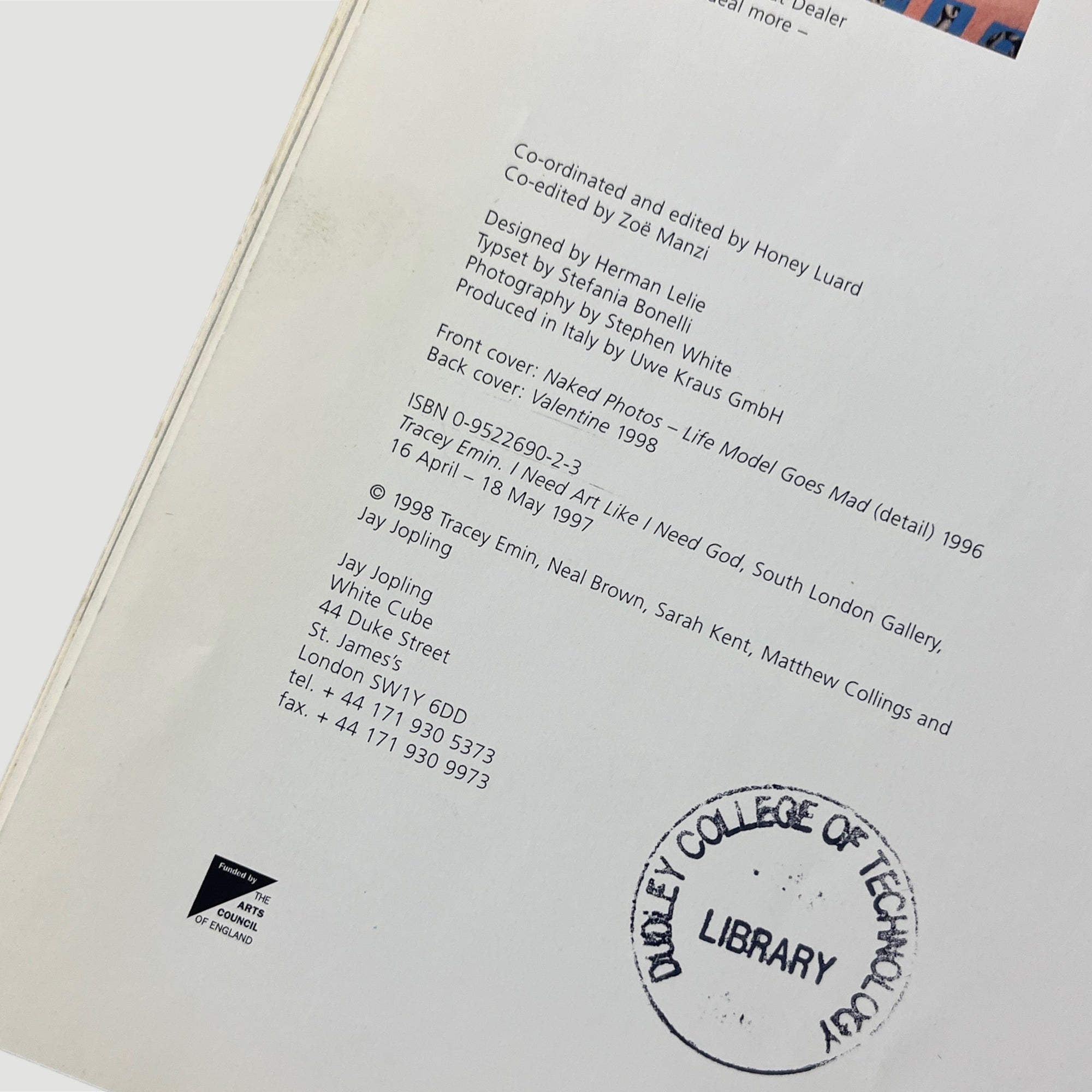 1998 Tracey Emin I Need Art Like I Need God Exhibition Book