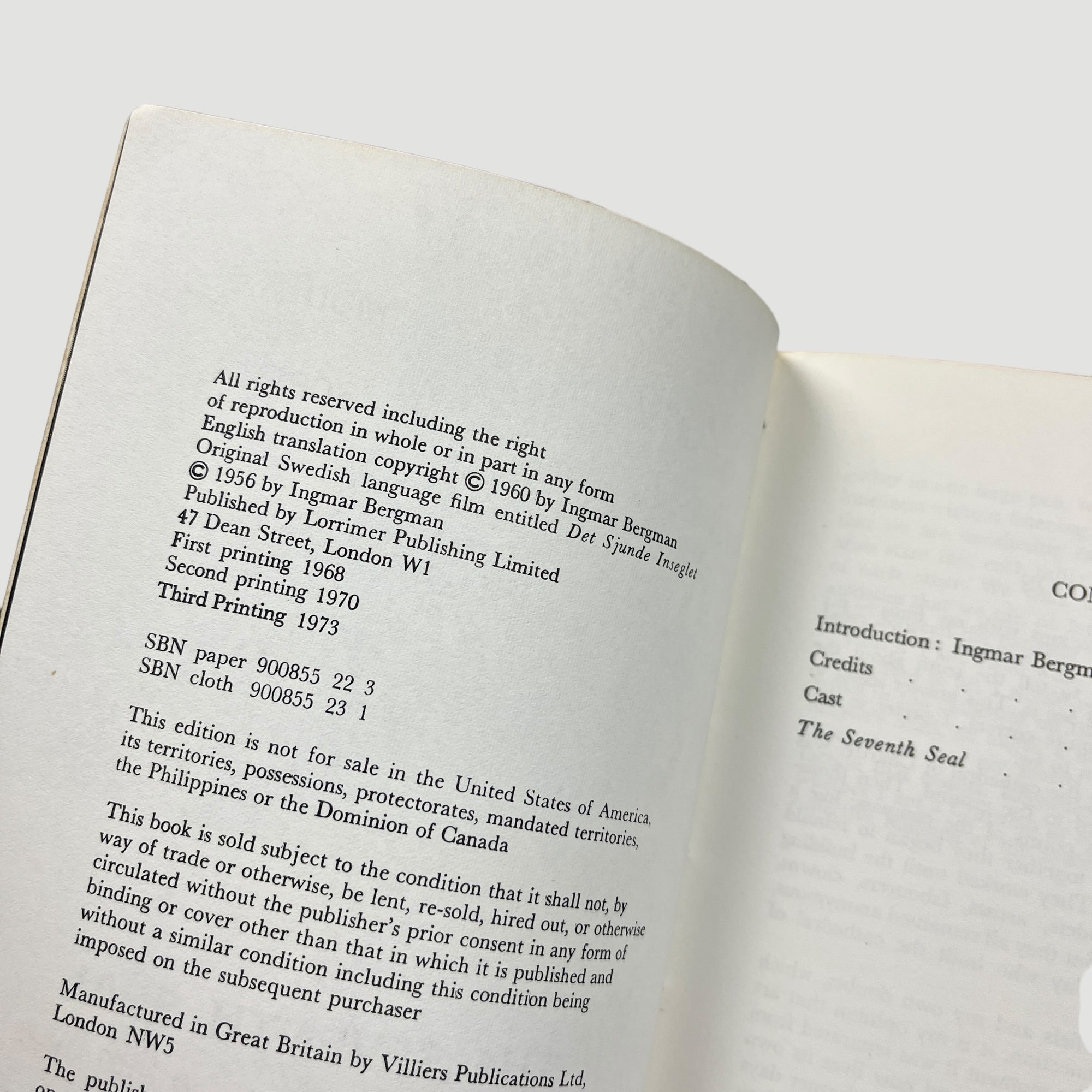 1972 The Seventh Seal Ingmar Bergman Film Script