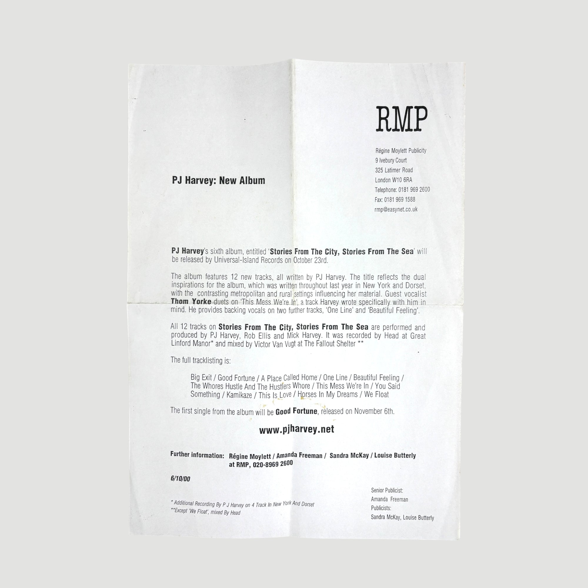 2000 PJ Harvey Stories from the City CD/VHS UK Promo Boxset