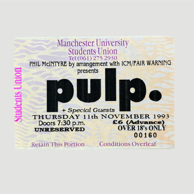 1993 Pulp Manchester Univerity Gig Ticket