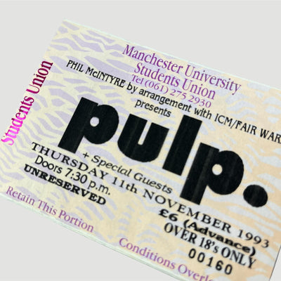 1993 Pulp Manchester Univerity Gig Ticket