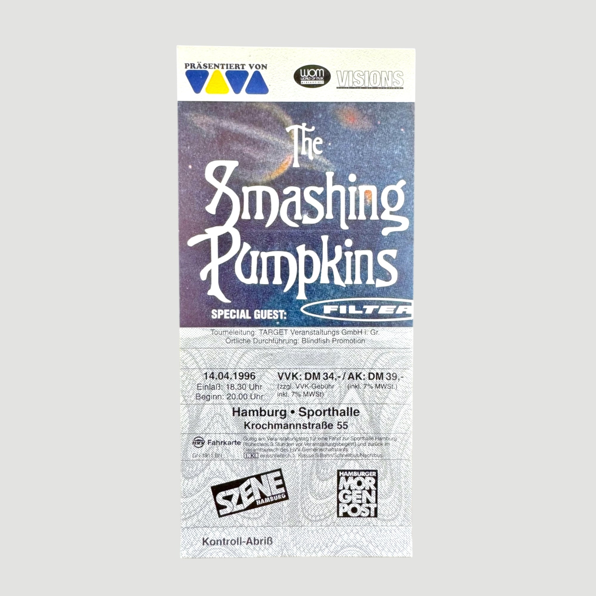 1996 The Smashing Pumpkins Euro Tour Ticket