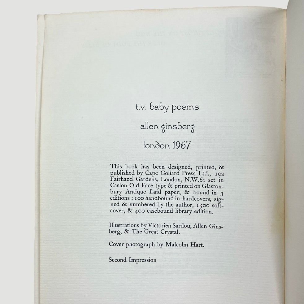 1967 Allen Ginsberg T.V. Baby Poems 1st Ed. Softcover