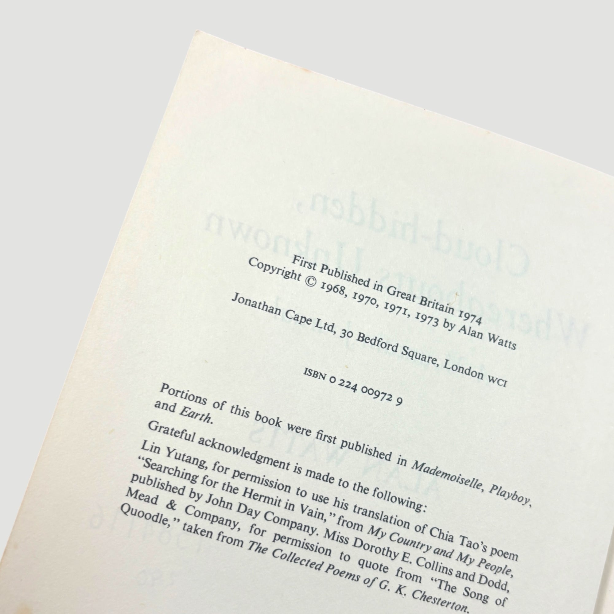 1974 Alan Watts Cloud Hidden, Whereabouts Uknown: A Mountain Journal