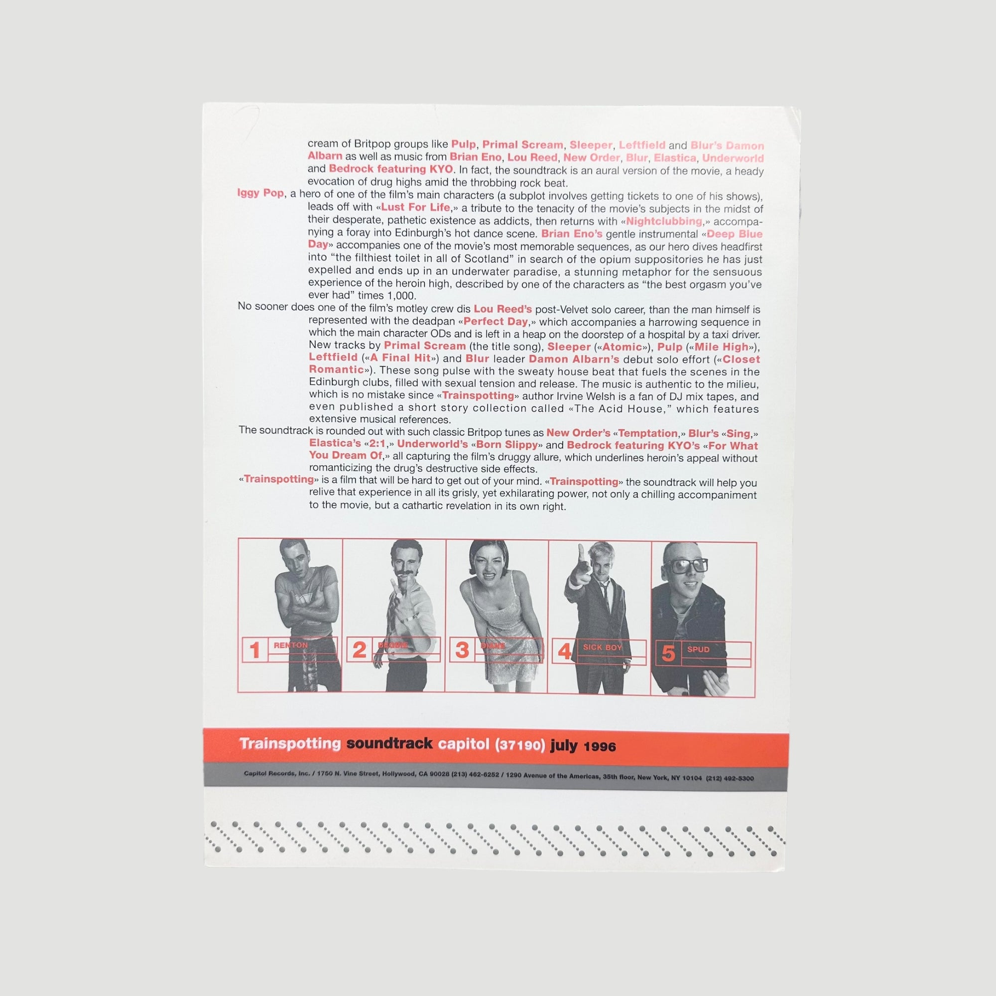 1996 Trainspotting Soundtrack US Press Pack