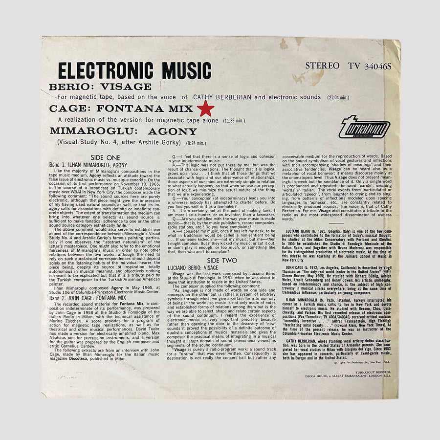 1967 Electronic Music John Cage/Luciano BerioIlhan/Ilhan Mimaroglu