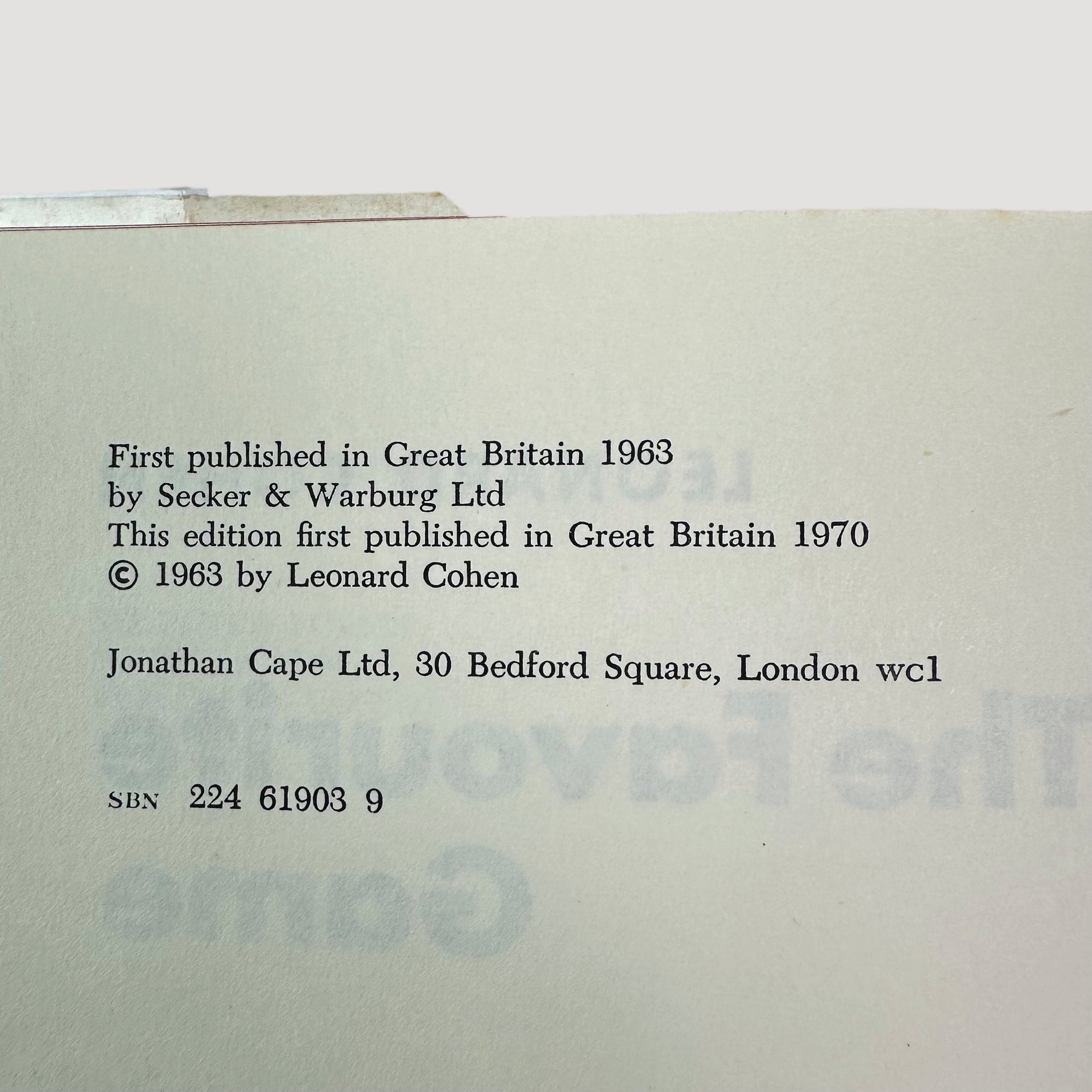 1970 Leonard Cohen The Favourite Game 1st Edition