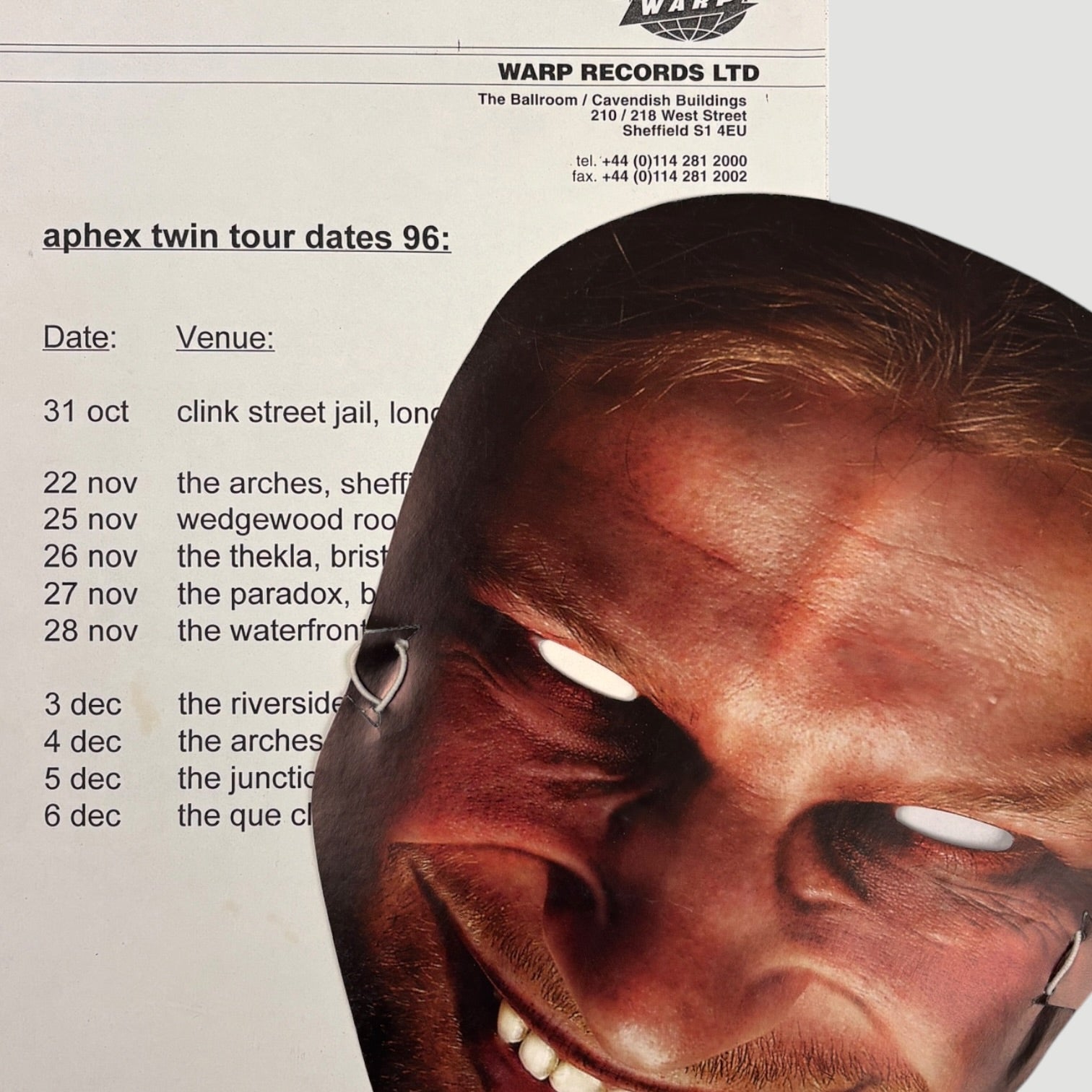 1996 Aphex Twin 'Richard D. James' LP Promo Mask + Letter