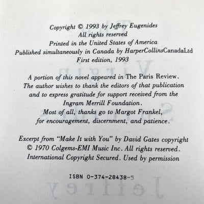 1993 The Virgin Suicides by Jeffrey Eugenides US 1st Edition (Hardback)