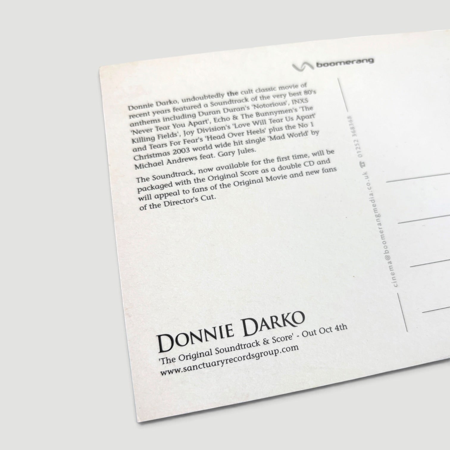 2001 Donnie Darko Soundtrack Postcard