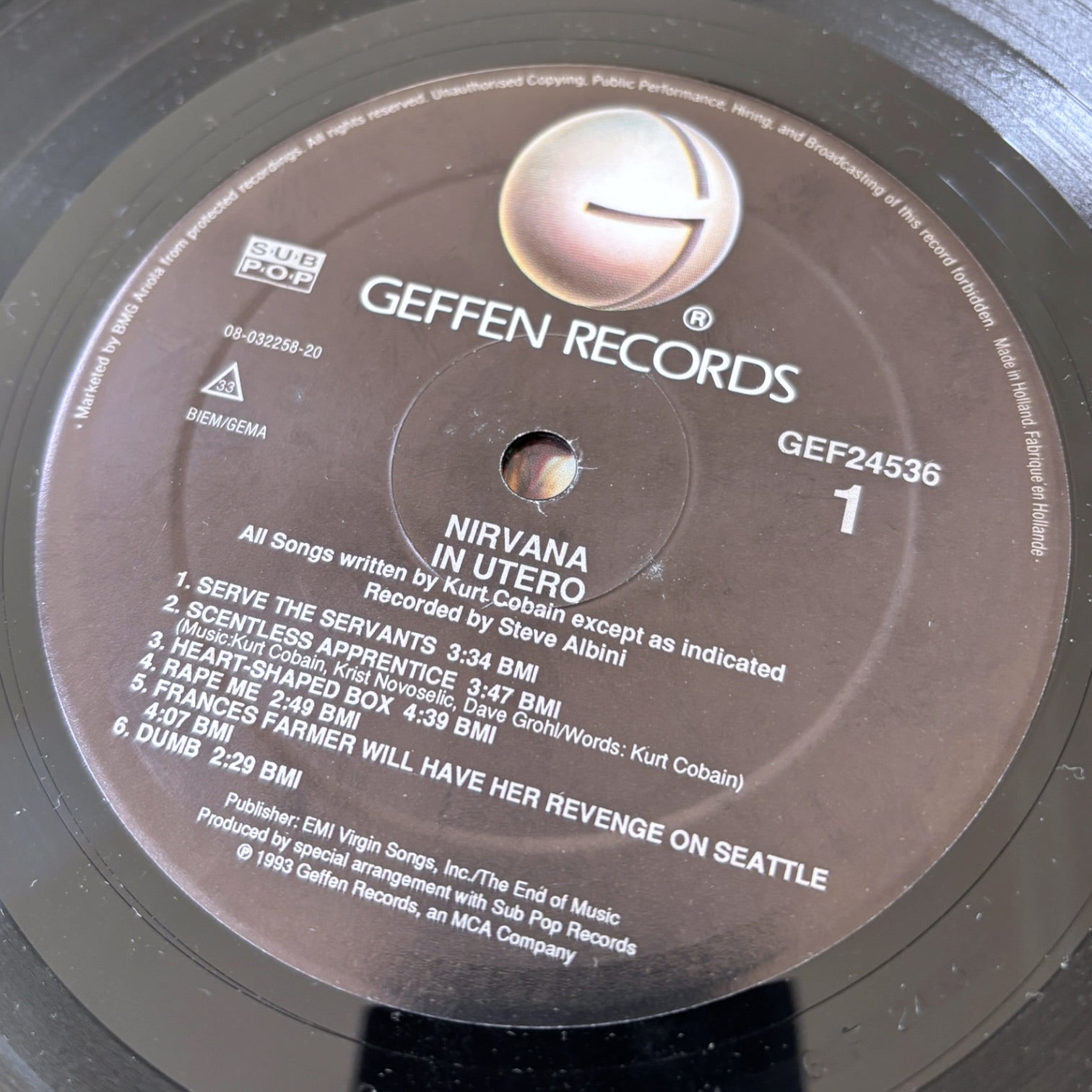 1993 Nirvana 'In Utero' UK Promo Only Vinyl LP