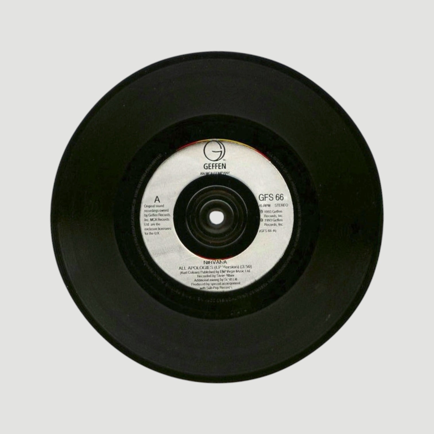 1993 Nirvana All Apologies UK 7" Single