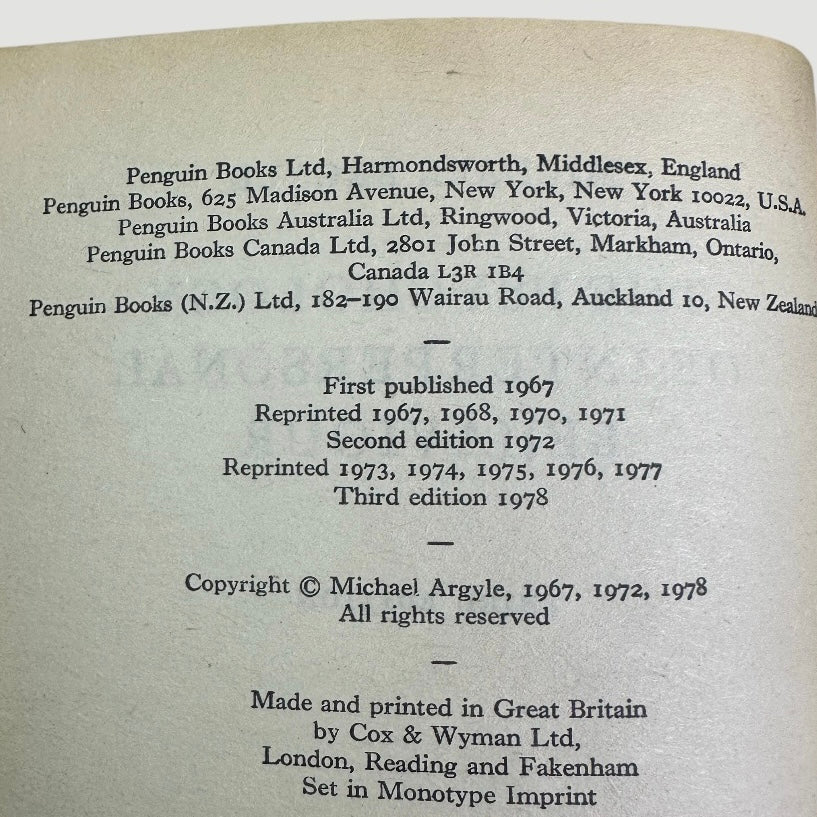 70's The Psychology of Interpersonal Behaviour Pelican