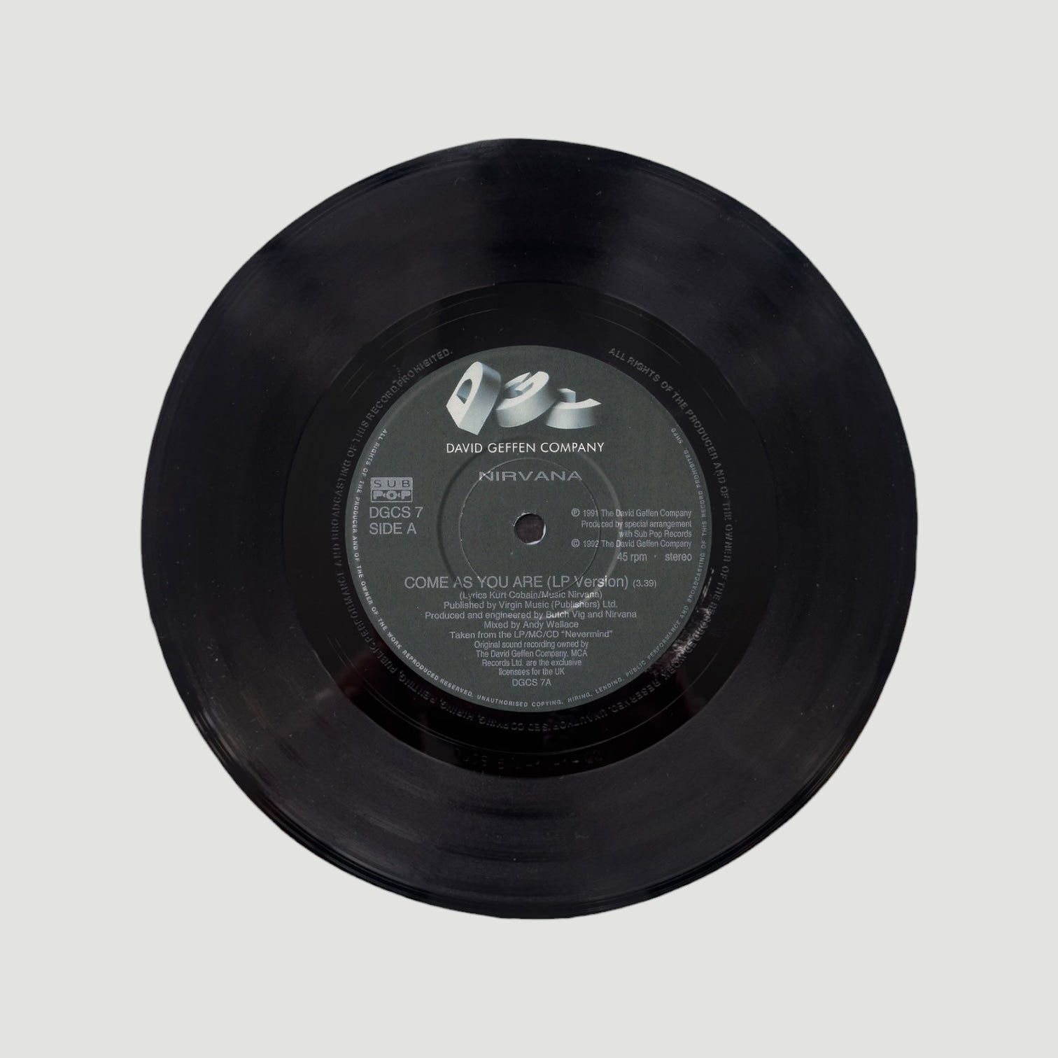 1992 Nirvana Come As You Are 7" UK Single