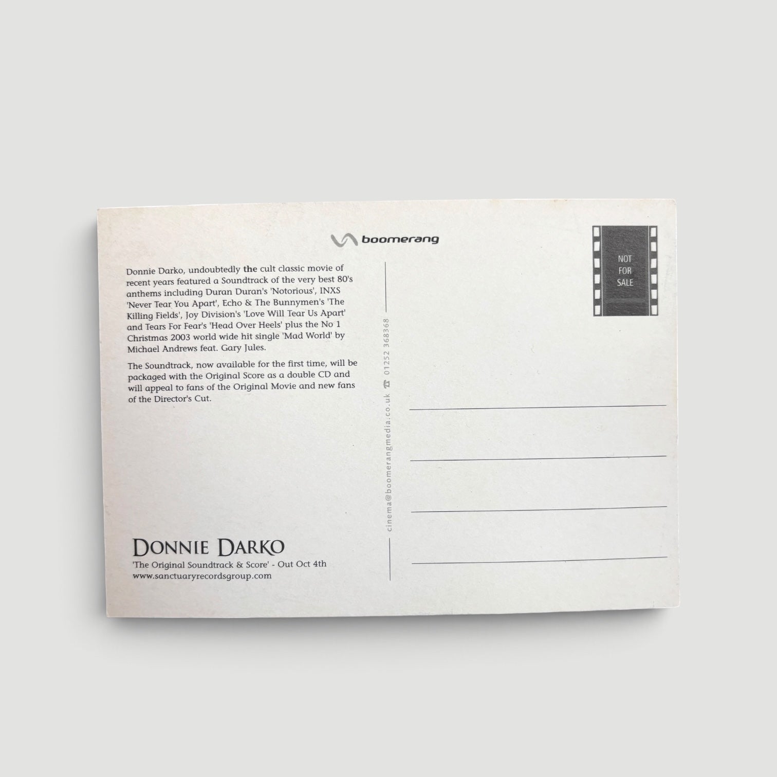 2001 Donnie Darko Soundtrack Postcard