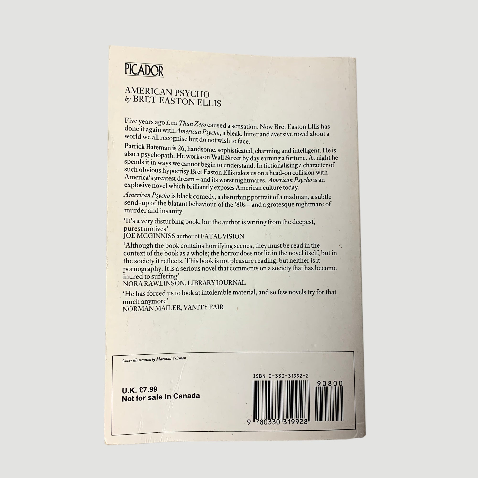 1991 Bret Easton Ellis 'American Psycho' Paperback