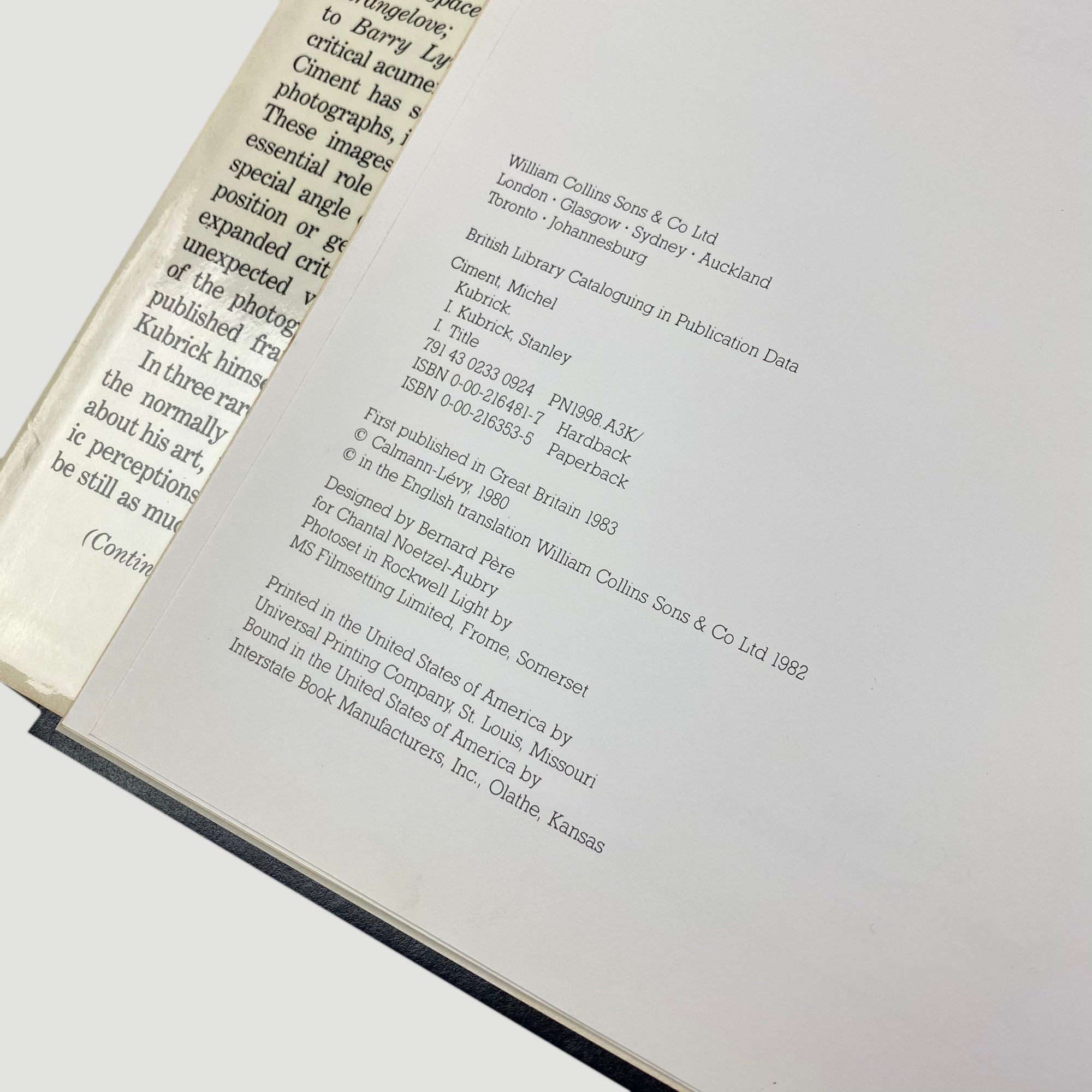 1983 Michel Ciment 'Kubrick’ UK 1st Edition