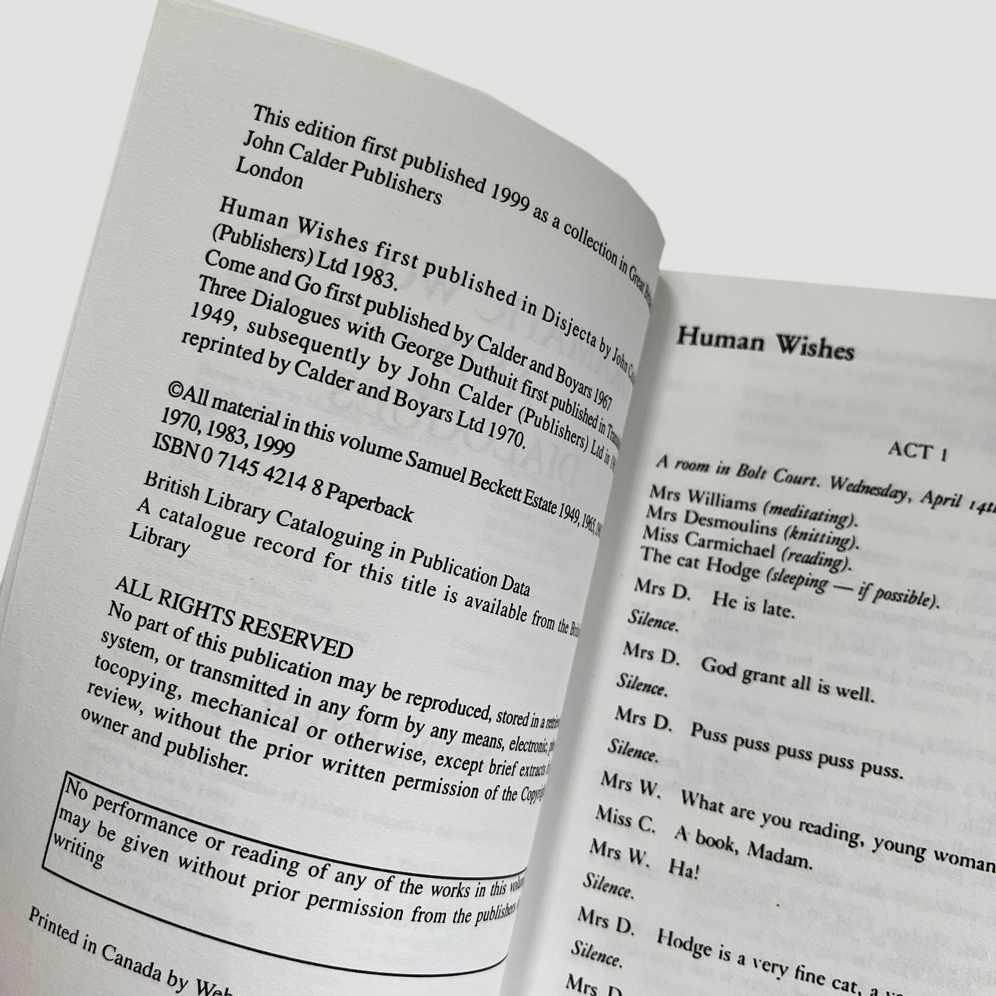 1999 Samuel Beckett Short No.2 Dramatic Works and Dialogues