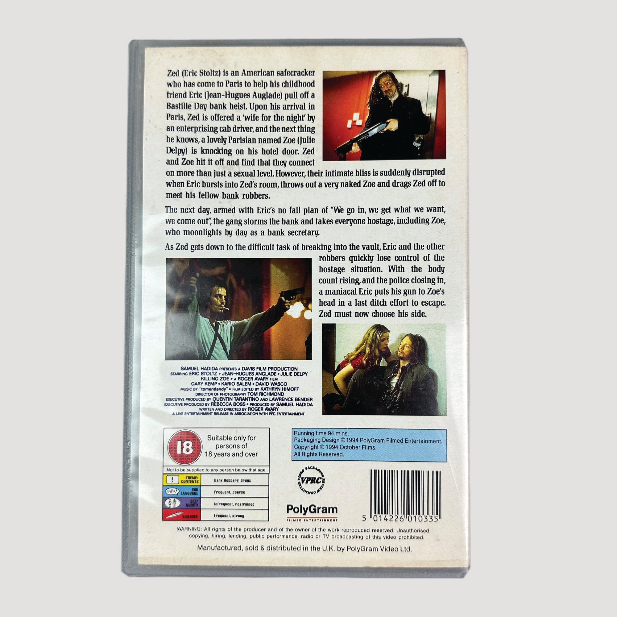 1994 'Killing Zoe' Ex-Rental VHS