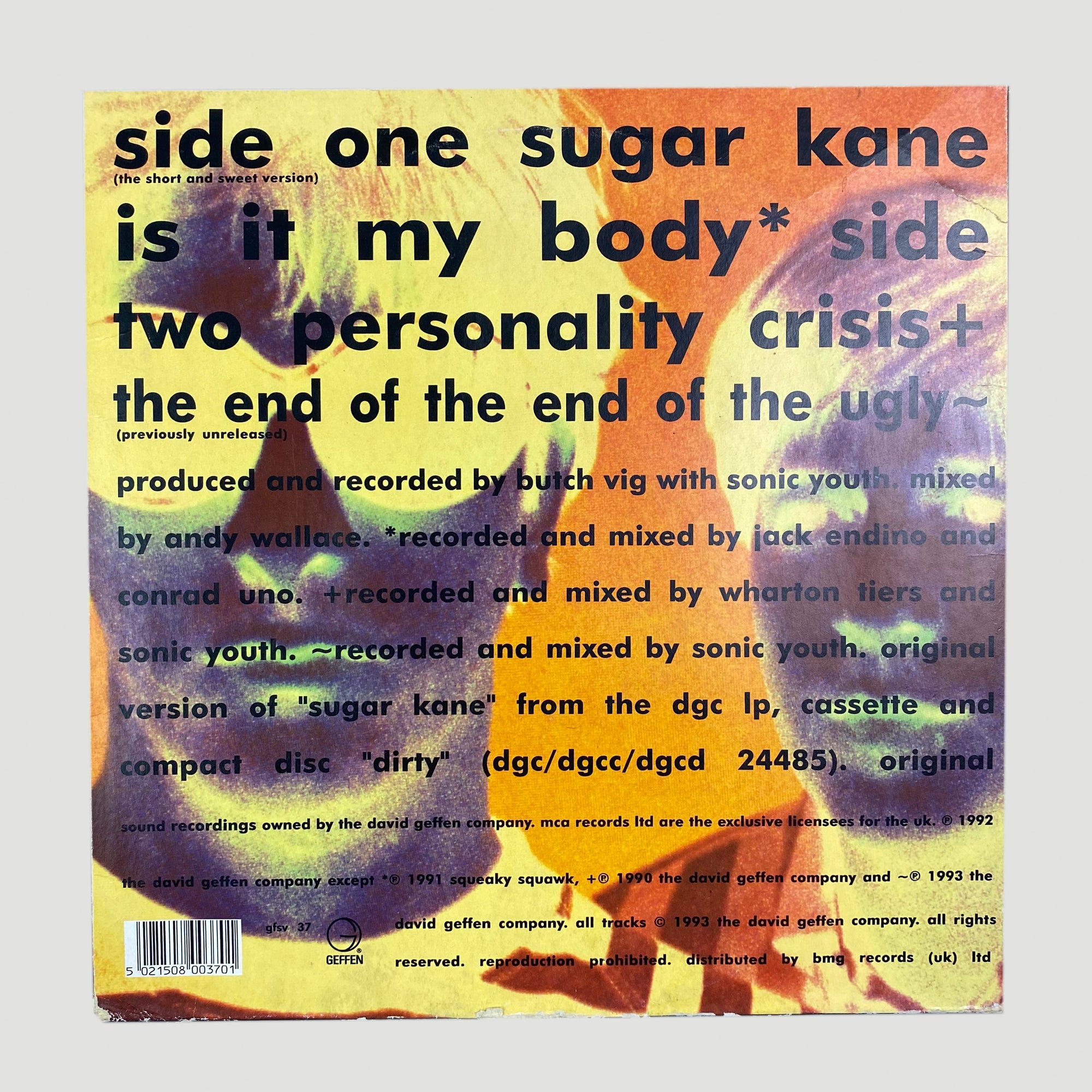 1992 Sonic Youth 'Sugar Kane' Ltd Ed. Blue Vinyl 12"